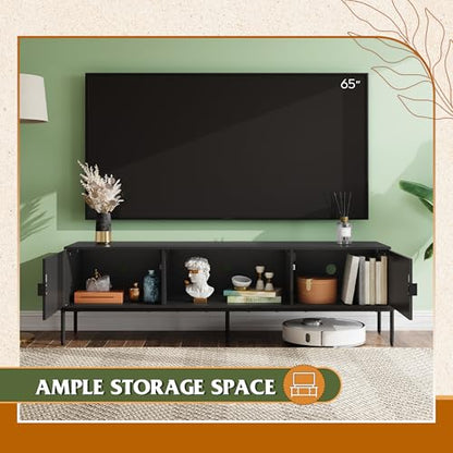 WLIVE 58" TV Stand for 65 Inch TVs, Mid Century Modern Entertainment Center with 2 Storage Cabinets & Open Shelf, Media Console Table with Metal Legs for Living Room, Bedroom, Black - color: Black