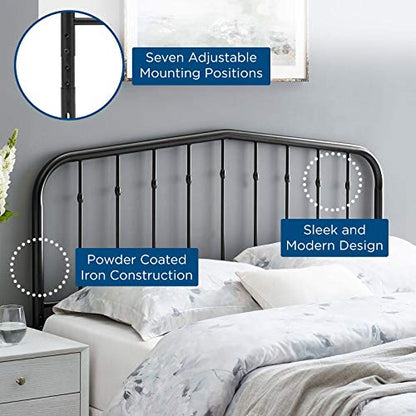 Modway Lennon Modern Farmhouse Metal Queen Headboard in Black - color: Black, size: Queen