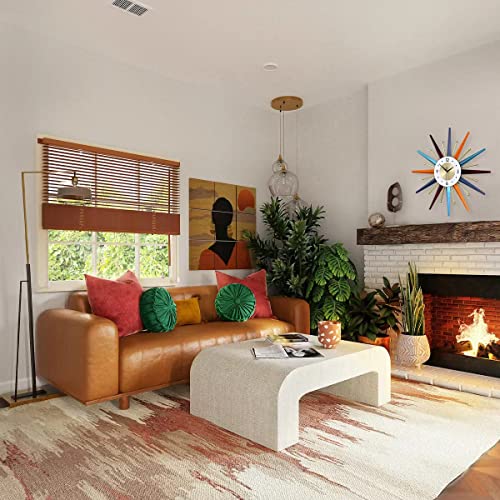 FIELDY Large Wall Clock 27.5 Inch Mid Century Wall Clocks Starburst Clock Non Ticking Battery Operated 3D Wall Clocks Home Décor for Living Room, Kitchen, Dining Room, Bedroom - size: Medium