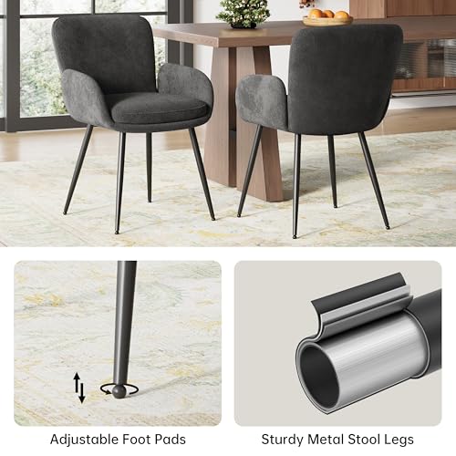 VKNOW Modern Upholstered Dining Chairs Set of 6 with Armrest, Dark Grey | Armed Dining Room Chairs with Metal Legs, Kitchen Chairs for Restaurant Kitchen Living Room - color: Dark Grey, size: Set of 6