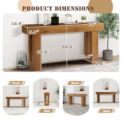 Grepatio 63 Inch Entryway Console Table, Rustic Narrow Sofa Table, Wood Long Console Table, Farmhouse Entry Way Table, Behind Couch Tables for Entrance, Hallway, Living Room (Brown) - color: Brown