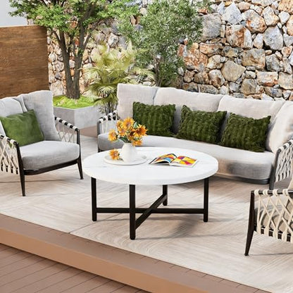 Round Coffee Table, 31.5" White Coffee Table, Coffee Tables for Living Room | Circle Wooden Coffee Table, Large Modern Center Table with Metal Frame for Office Apartment Home Small Space - color: 31.5"d Round White