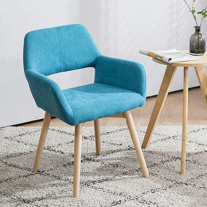 Desk Chair No Wheels Vanity Chair Comfy Accent Chair for Living Dining Room Bedroom Home Office Mid Century Modern Upholstered Armchair Sofa Chair (Teal, 1) - color: Teal