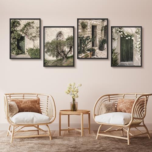 SIGNWIN Framed Poster Set Rustic Stone Cottage Doorway Illustrations Modern Art Decorative Minimalist Multicolor for Bedroom - 11"x14"x4 BLACK - color: AD03-2601-YUK06, size: 11"L x 14"W, style: Black Frame