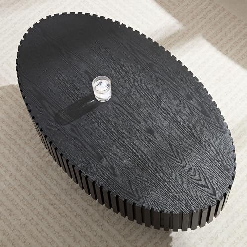 43.31'' Round Coffee Table for Living Room,Modern Handcraft Drum Coffee Table Wood Small Coffee Table with Sturdy Pedestal,Black - color: Black, size: 43.7"x24.8"x13.38"