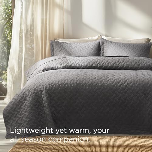 Bedsure Oversized King Quilts - Lightweight Bedspreads Oversized King Size with Basket Weave Pattern, Soft Quilt Bedding Set, Grey Comforter Set Coverlet 2 Pillow Shams (120" x 120") - color: 01 - Grey, size: Oversized King (120" X 120")