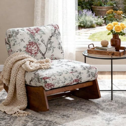 Armless Rocking chair, Upholstered Glider Lounge Chair, Plants Floral | Comyf Chenill, Curved Solid Wood Base, for Living Room, Bedroom - color: Plants Floral