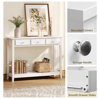 Yaheetech 42 Inch Narrow White Sofa Console Table with 3 Drawers and Shelf | White Entry Table for Living Room, Hallway and Entryway, Painted MDF, 13.5-Inch Slim Depth, 55 lb Top, Drawers Hide Clutter - color: White