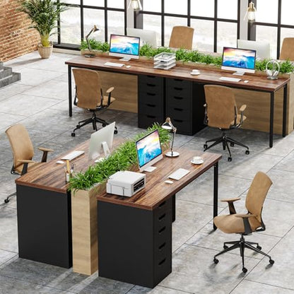 Tribesigns Computer Desk with 5 Drawers, 47 inches Rustic Brown Home Office Desk with Storage, Modern Simple Laptop Desk Study Writing Table for Small Spaces (1, Brown+Black) - color: Brown+black