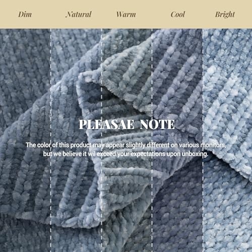 BATTILO HOME Blue Grey Chenille Throw Blanket for Couch, 51"x67" | Shiny Chenille Blanket, Blue Knit throw Blanket, Soft & Breathable, Summer Throw for Couch, Bed & Sofa - color: Bluish Grey