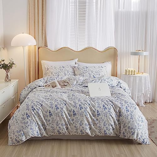LifeTB Boho Floral Duvet Cover Twin Soft Cotton Blue Floral Bedding Sets Vintage Style Chic Flower Botanical Aesthetic Floral Comforter with Zipper Closure Twin(68''x86'') - color: A2# Chic Blue Floral, size: Twin(68"x86")