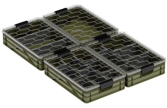 Quarter Crate 4-Pack Stackable Storage Bins, Green | Polypropylene, 14 dividers included, 19.16x12.75x4.57 in, over 1000 lb stack, lids sold separately - color: Green