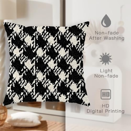 Houndstooth Throw Pillow Covers Set of 2, Modern Contemporary Geometric Abstract None Black Soft Velvet Washable Decorative Pillow Cases for Living Room Apartment Bed Sofa Decor 12x12 Inch - size: 12" x 12" (Pack of 2)