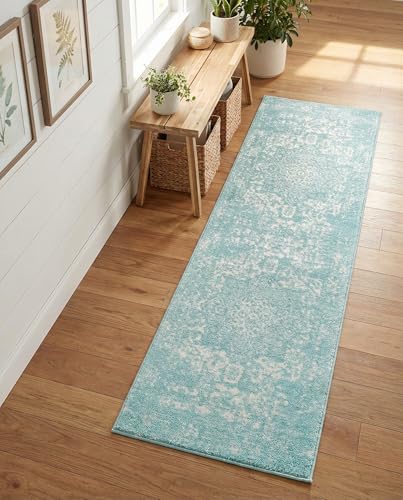 Rugs.com - Arlington Rug – 6 Ft Runner Aqua Coastal Runner Rug – for Hallways, Kitchens, and Entryways - color: Aqua, size: 2' x 6' (Runner)