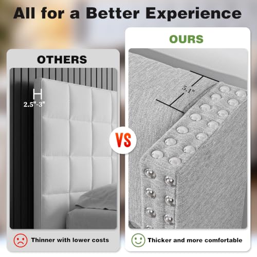 Queen Size Linen Upholstered Headboard, for the Bedroom Grey | Adjustable-Height Tufted Channel Design Padded Head Board Wingback with Nailhead Trim Luxury Bed Headboard - color: Gray, size: Queen (U.S. Standard)