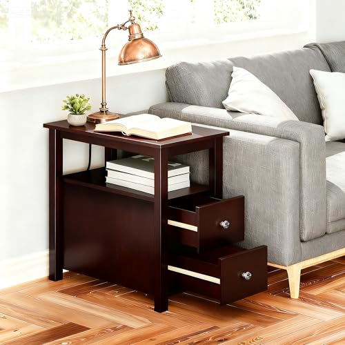 ZENY Narrow End Table Side Table with Drawer and Open Shelf Sofa Table for Living Room Bedroom, Small Table for Bedside, Espresso - color: Espresso