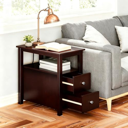 ZENY Narrow End Table Side Table with Drawer and Open Shelf Sofa Table for Living Room Bedroom, Small Table for Bedside, Espresso - color: Espresso