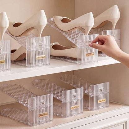 Briwooody 40 Pack Clear Shoe Slot Organizer, 2-Level Adjustable Shoe Stacker for Closet Organization, Plastic Shoes Space Saver Rack Holder for Sneakers, Heels, Flats and Slippers