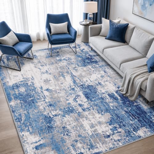 RELEANY Washable 5'x7' Abstract Area Rug for Living Room Blue Gray | carpet for bedroom, kitchen, office, hallway and entryway, printed pattern, non-slip, soft, stain-resistant, easy to clean - color: Blue/Gray, size: 5' x 7' (Rectangular)