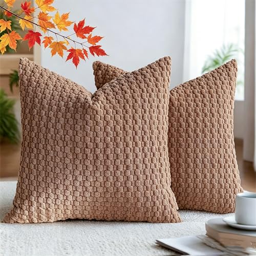 Set of 2 Boho Bubble Pillow Covers, Soft Textured Cushions | Modern Farmhouse Pillow Cases for Couch Sofa Bedroom Home Decor - color: Camel, size: 18" x 18" (Pack of 2)