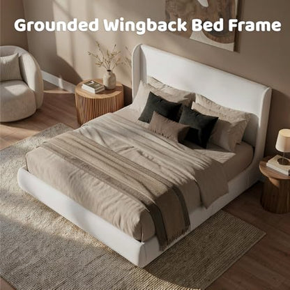 RECCI King Upholstered Wingback Bed Frame with Storage Drawers | 52” Tall Cushioned Headboard, Soft Edges, Low Profile Platform Bed, Sturdy Wood Slats, No Box Spring Needed