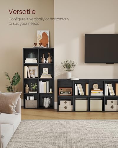 VASAGLE Bookcase Cube Shelf with 8 Compartments, 9.4 x 25.8 x 51 Inches | Bookshelf storage shelf, Ebony Black, CUSTOS Collection, ULBC424B01 - color: Ebony Black, size: 8 Cubes (9.4"D x 51"H), style: 1 Pack