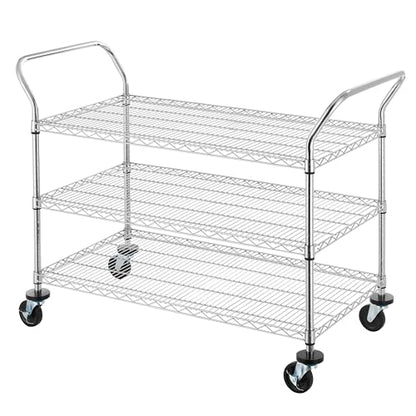 Finnhomy 3-Tier Commercial Grade Rolling Cart, Heavy Duty Utility Carts with Wheels and Handles, Kitchen Trolly on Wheels, Metal Serving Shelves with 700 lbs Capacity, Shelf Size 24" D x 48" W, NSF - size: 23.6"D x 55.1"W x 43.8"H