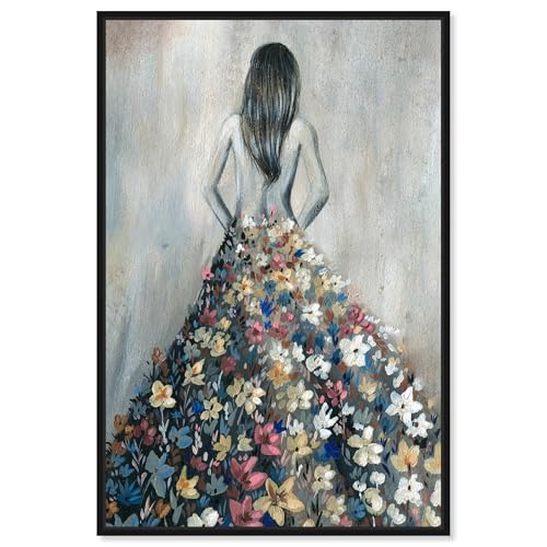 Oliver Gal Girl with Flower Thoughts Canvas Print Wall Art for Living Room, Bedroom, and Bathroom, 10" x 15", Black Floater Frame - color: Black Floater Frame, size: 15"L x 10"W