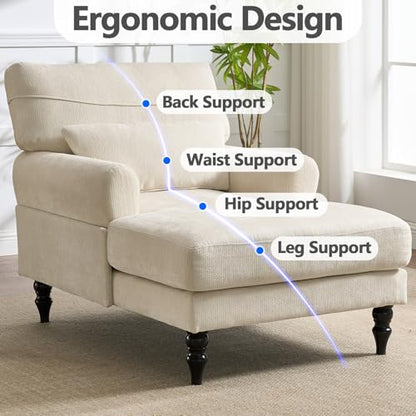 Chaise Lounge Chair Indoor Bedroom, Comfy Lounge Chair with Wide Armrest & Backrest for Small Space, Thick Cushion, High-Density Foam, Waist Pillow, Chenille (White) - color: White