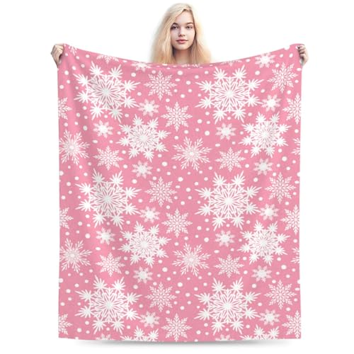 Perinsto Winter Snowflakes Pink Throw Blanket Ultra Soft Warm All Season Christmas Decorative Fleece Blankets for Bed Chair Car Sofa Couch Bedroom 60"X50" - color: Snowflakes #03, size: 60"x50"