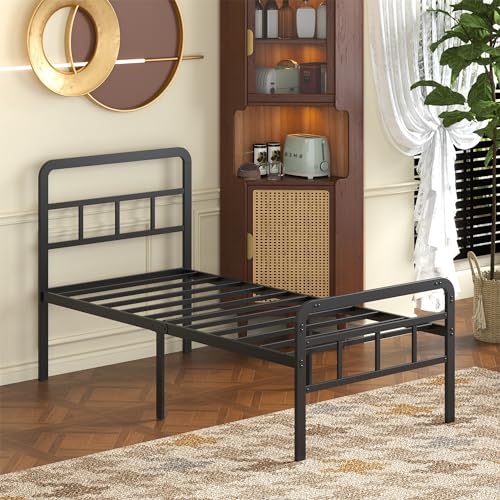18 Inch Metal Twin Bed Frame with Headboard and Footboard | Heavy Duty Extra Bed with Storage Space, Steel Slat, No Noise, No Box Spring Needed, Easy Assembly - color: Black Metal Headboard, size: Twin
