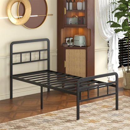 18 Inch Metal Twin Bed Frame with Headboard and Footboard | Heavy Duty Extra Bed with Storage Space, Steel Slat, No Noise, No Box Spring Needed, Easy Assembly - color: Black Metal Headboard, size: Twin