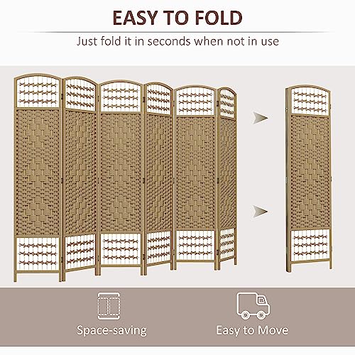 HOMCOM 6 Panel Room Divider, Folding Privacy Screen, 5.6', Natural | Room Separator, Wave Fiber Freestanding Partition Wall Divider - color: Natural, size: 6 Panel