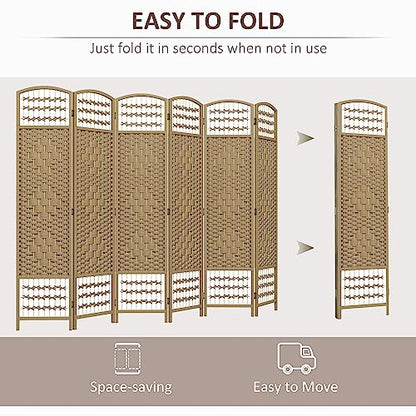 HOMCOM 6 Panel Room Divider, Folding Privacy Screen, 5.6', Natural | Room Separator, Wave Fiber Freestanding Partition Wall Divider - color: Natural, size: 6 Panel