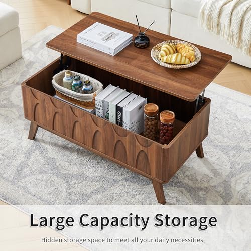 Bifins Coffee Table, Lift Top Coffee Table with Hidden Compartment | Mid Century Modern Coffee Table with Storage, Rectangular Center Table with Lift Tabletop for Living Room - color: Walunt
