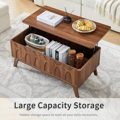 Bifins Coffee Table, Lift Top Coffee Table with Hidden Compartment | Mid Century Modern Coffee Table with Storage, Rectangular Center Table with Lift Tabletop for Living Room - color: Walunt