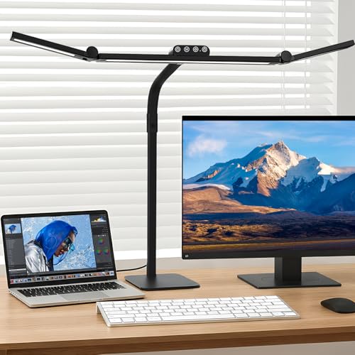 LED Desk Lamp for Home Office with Base, 28.2" Adjustable Gooseneck Swing Arm Ultra Bright Desk Light, Dimmable Architect Table lamp for Desktop Computer Light, Reading, Study, Workbench - color: Black