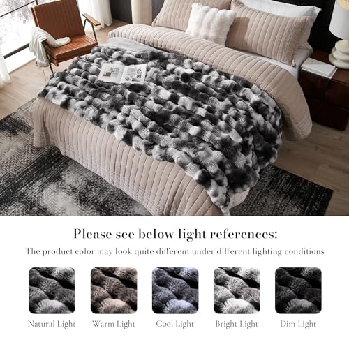 Faux Fur Throw Blanket, Ultra Soft Fuzzy Plush Bubble Blanket for Couch, Bed & Living Room, 60"x80", Tie-dye Black - color: Tie-dye Black, size: 60" x 80"