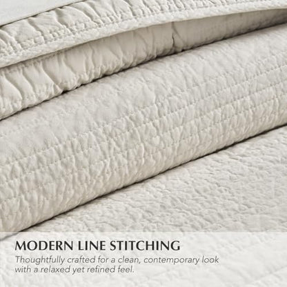EVERGRACEHOME 100% Cotton Quilt Set Oversized Cal King, Birch | Pre-Washed Soft Cotton, Striped Coverlet Bedspread, 3 Piece Lightweight Bedding Set for All Season, with 2 Pillow Shams - color: Birch, size: Oversized Cal King (118" X 102")