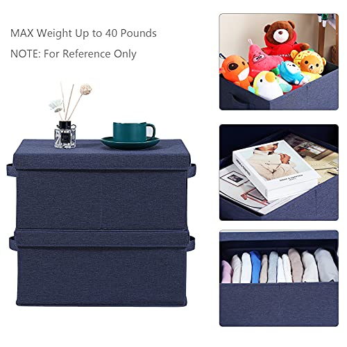 HOONEX Foldable Storage Bins with Lids, Pack of 2, Storage Boxes with 2 Carrying Handles and Heavy Cardboard, 16.5" L x 11.8" W x 7.5" H for Shoes, Clothes, Blue - color: Blue