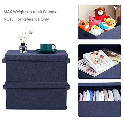 HOONEX Foldable Storage Bins with Lids, Pack of 2, Storage Boxes with 2 Carrying Handles and Heavy Cardboard, 16.5" L x 11.8" W x 7.5" H for Shoes, Clothes, Blue - color: Blue
