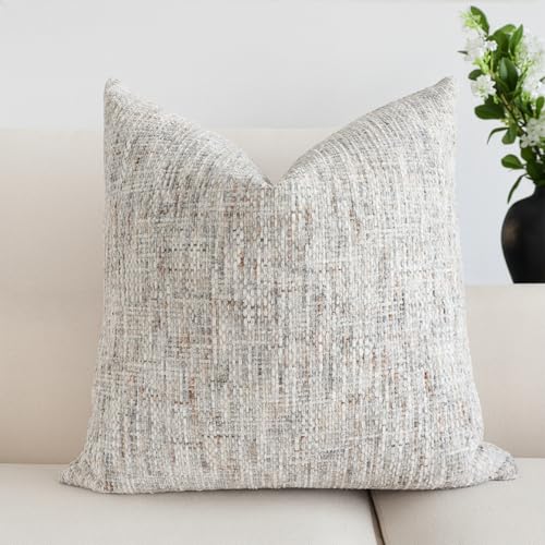 Textured Chenille Throw Pillow Cover 22x22 Inch Soft Neutral Woven Accent Boho Farmhouse Square Decorative Cushion Case for Modern Home Decor Bed Couch Sofa Living Room - size: 22" x 22" (Pack of 1)