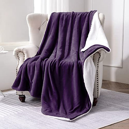 Sherpa Fleece Throw Blanket, Aubergine, 50x60 inches | Double-Sided Super Soft Luxurious Plush Blanket Throw Size - color: Aubergine, size: 50"×60"