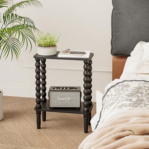 Veegle Narrow Side Table, Small End Table with Storage Shelf, 2-Tier Small Coffee Tables for Living Room, Bedroom, Narrow Spaces (Black) - color: Black-2 Tier Shelf