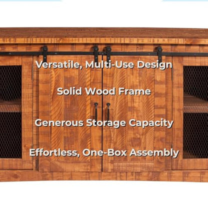 Martin Svensson Home Rustic 65" Wood Entertainment Center, Honey Tobacco | Solid Pine, TV Stand, Sliding Doors, Adjustable Shelves & Cable Management, for TVs up to 70" - color: Honey Tobacco
