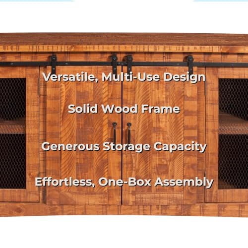 Martin Svensson Home Rustic 65" Wood Entertainment Center, Honey Tobacco | Solid Pine, TV Stand, Sliding Doors, Adjustable Shelves & Cable Management, for TVs up to 70" - color: Honey Tobacco