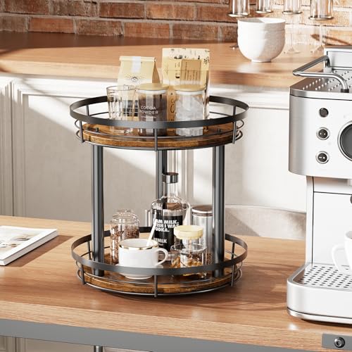 LAMU 10'' Wood Lazy Susan Spice Rack Organizer, 2 Tier Spice Organization for Cabinet, Countertop, Kitchen, Table Top, Pantry, Condiment and Seasoning Rack Organizer - size: 2 Tier 10 in