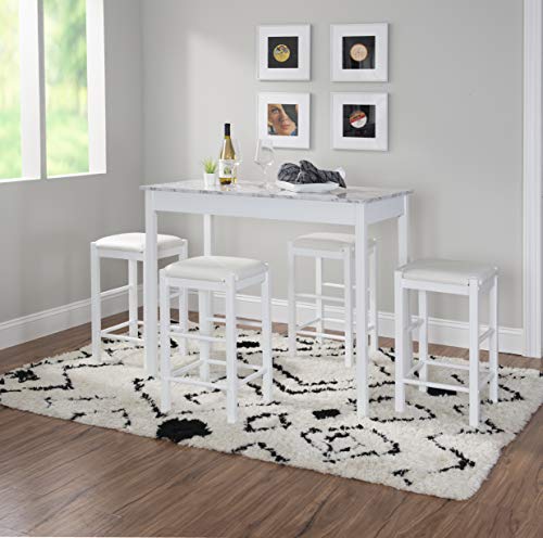 Linon White 3 Piece Faux Marble Tavern Set - color: White