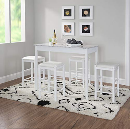 Linon White 3 Piece Faux Marble Tavern Set - color: White