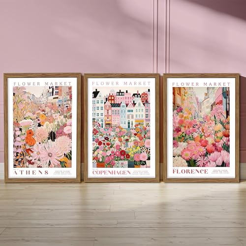 Floral Wall Art Set of 3, Colorful Flower Market Canvas Wall Decor Paintings, Pink Wildflower Botanical Posters Prints Pictures Artwork for Bedroom Living Room 16x24 Inch Wood Framed - color: Colorful Flower, size: 24L" x 16W"